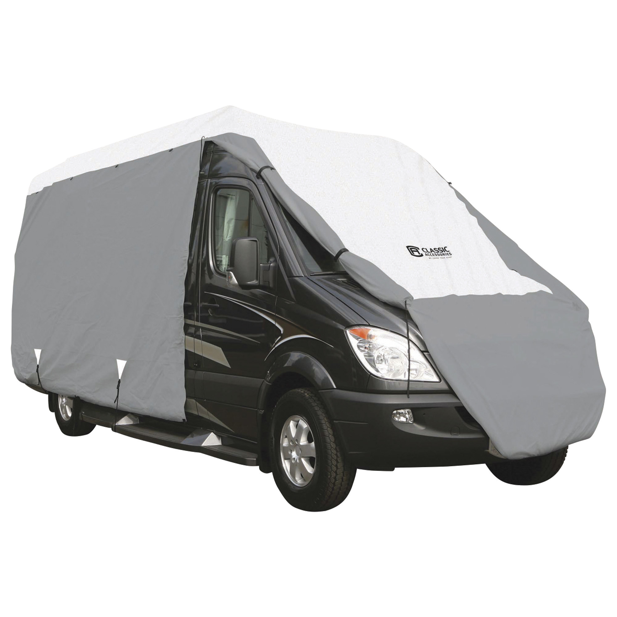 Classic Accessories OverDrive PolyPro 3 Deluxe Class B RV Cover, Gray and White, Fits 23ft.-25ft. x 117in.H RVs, Model# 80-105-161001-00